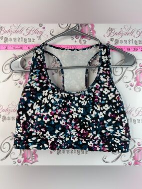 GAP Racerback Sports Bra Top/Swimsuit Teal, Magenta and White Floral-Print